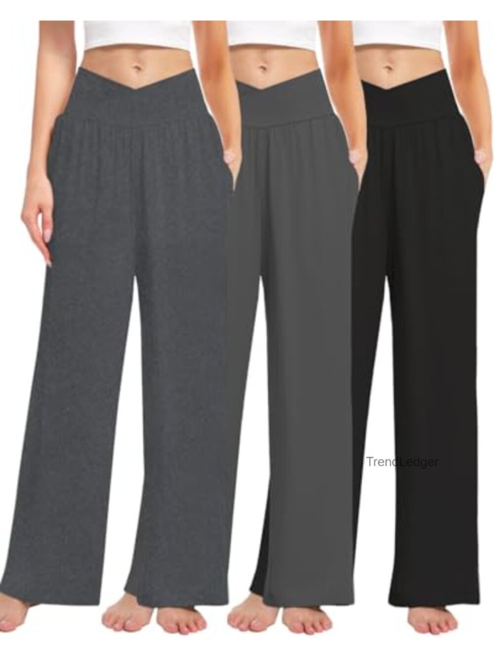 3 Pack Women's Wide Leg Crossover Pants with Pockets High Waist Loose Lounge